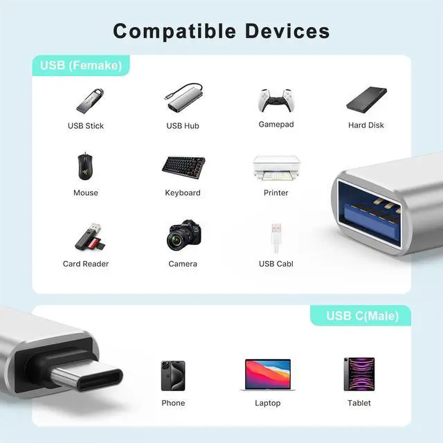 Alt view image 5 of 6 - 4 Pack USB C to USB Adapter, USB C Male to USB Female Adapter for MacBook Pro,iPhone 15 16 17 Pro Max,Samsung Galaxy S9 S10 S20 S21 S22 S23 S24 S25 Ultra and More Type C Devices (Silver)