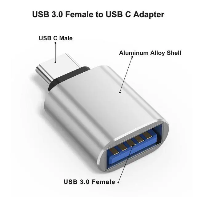 Alt view image 3 of 6 - 4 Pack USB C to USB Adapter, USB C Male to USB Female Adapter for MacBook Pro,iPhone 15 16 17 Pro Max,Samsung Galaxy S9 S10 S20 S21 S22 S23 S24 S25 Ultra and More Type C Devices (Silver)