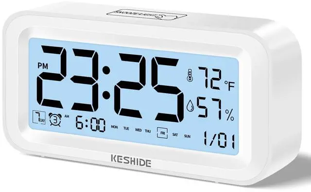 Main image of Night Light Digital Alarm Clock Battery Operated with Indoor Temperature Humidity, Desk Small Clock,Snooze Model,12/24H Display for Bedrooms Heavy Sleepers Kids Travel Bathroom (White)
