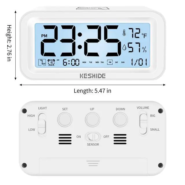 Alt view image 2 of 7 - Night Light Digital Alarm Clock Battery Operated with Indoor Temperature Humidity, Desk Small Clock,Snooze Model,12/24H Display for Bedrooms Heavy Sleepers Kids Travel Bathroom (White)