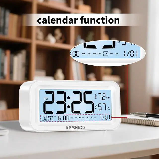Alt view image 5 of 7 - Night Light Digital Alarm Clock Battery Operated with Indoor Temperature Humidity, Desk Small Clock,Snooze Model,12/24H Display for Bedrooms Heavy Sleepers Kids Travel Bathroom (White)