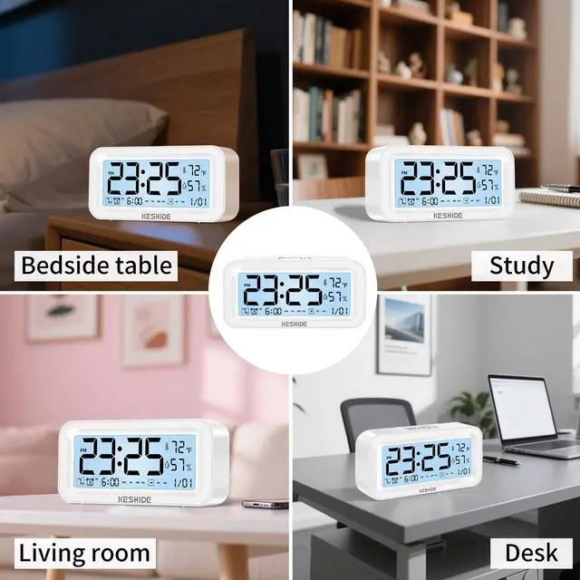 Alt view image 7 of 7 - Night Light Digital Alarm Clock Battery Operated with Indoor Temperature Humidity, Desk Small Clock,Snooze Model,12/24H Display for Bedrooms Heavy Sleepers Kids Travel Bathroom (White)
