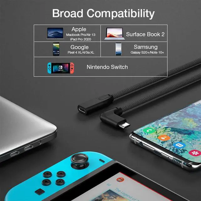 Alt view image 6 of 6 - Right Angle USB C Extension Cable 0.6FT, 90 Degree USB-C 3.2 Gen 2 20Gbps Male to Female Type C 4K Video Extender Cord, for iPhone 16 15, MacBook, iPad Pro/Air/Mini, Galaxy S25/S24