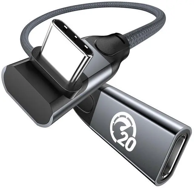 Main image of 90 Degree USB C Male to USB C Female Cable 1ft, 240W Short USB C 3.2 Extension Cable Right Angle, 20Gbps 4K Video USBC Extender, for PSVR2, Hub, MacBook, iPad, iPhone 17 16, Magsafe Charger