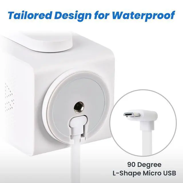 Alt view image 3 of 7 - 10FT Power Extension Cable Compatible with Wyze Cam Pan v3 Otudoor Security Camera, Micro USB Cord 90 Degree Charger Adapter L-Shaped Long Flat Waterproof Charging Cord-White