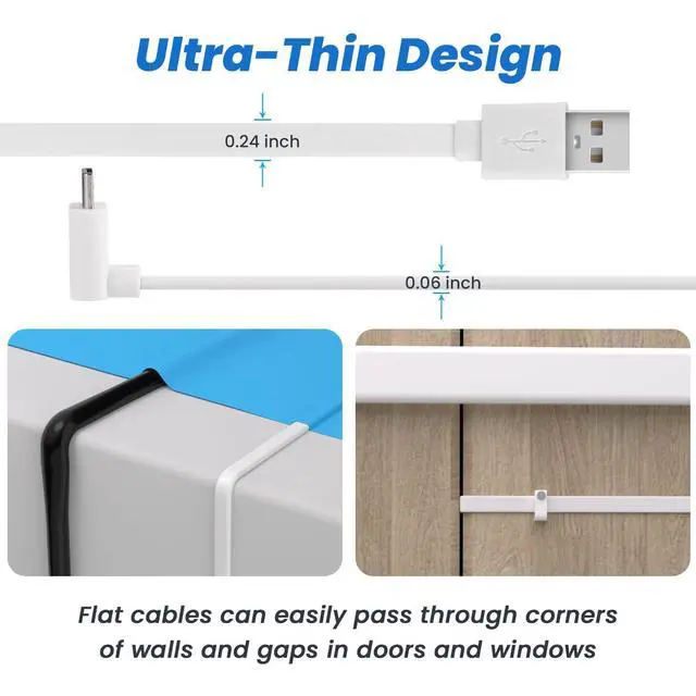 Alt view image 4 of 7 - 10FT Power Extension Cable Compatible with Wyze Cam Pan v3 Otudoor Security Camera, Micro USB Cord 90 Degree Charger Adapter L-Shaped Long Flat Waterproof Charging Cord-White