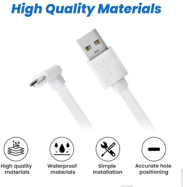 Alt view image 5 of 7 - 10FT Power Extension Cable Compatible with Wyze Cam Pan v3 Otudoor Security Camera, Micro USB Cord 90 Degree Charger Adapter L-Shaped Long Flat Waterproof Charging Cord-White