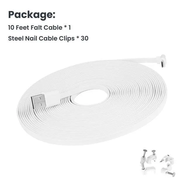 Alt view image 7 of 7 - 10FT Power Extension Cable Compatible with Wyze Cam Pan v3 Otudoor Security Camera, Micro USB Cord 90 Degree Charger Adapter L-Shaped Long Flat Waterproof Charging Cord-White