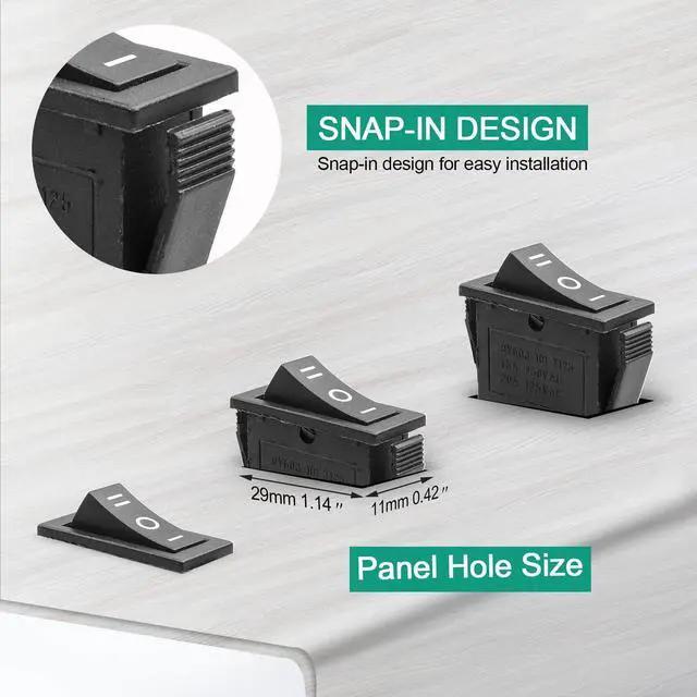 Alt view image 5 of 6 - 5Pcs SPDT 3 Pins 3 Position ON/Off/ON Toggle Rocker Switch AC 15A/250V 20A/125V for Car Boat KCD3