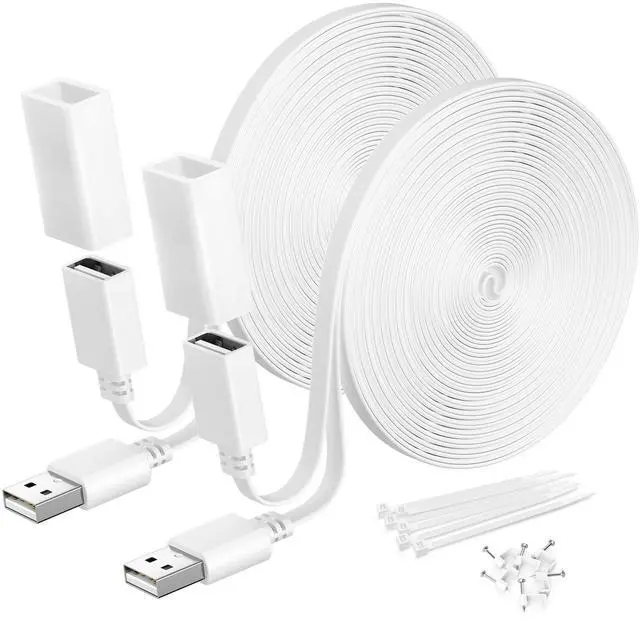 Main image of Google Nest Camera Extension Cord 15FT 2Pack,USB Extension Cable Flat Compatible with Ring Cam,WYZE Cam V4 V3 V2,OG,Blink Mini 2,Outdoor 4,XT,Weatherproof Long Power Extender Charging Cable