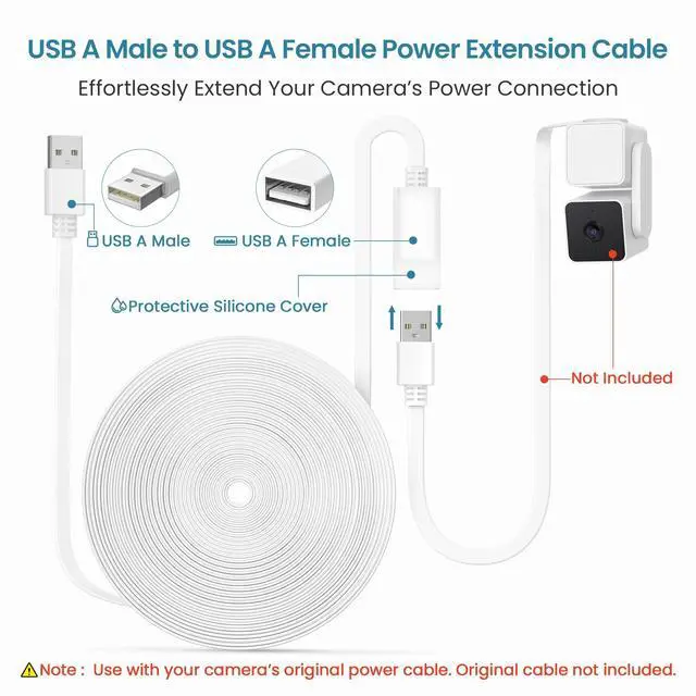 Alt view image 2 of 7 - Google Nest Camera Extension Cord 15FT 2Pack,USB Extension Cable Flat Compatible with Ring Cam,WYZE Cam V4 V3 V2,OG,Blink Mini 2,Outdoor 4,XT,Weatherproof Long Power Extender Charging Cable