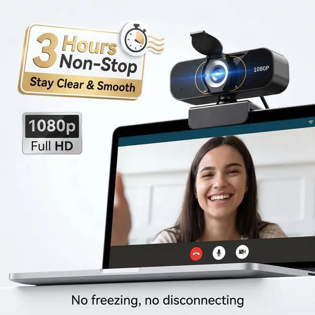 Alt view image 4 of 4 - 1080p Computer Webcam for Laptop: Plug and Play No Driver Needed 3 Hours Non-Stop Crystal Clear for Video Conferencing/Zoom/Teams and Remote Work (with Tripod)