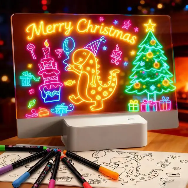 Main image of Rechargeable LED Note Board with 6 Colors & 5 Modes, Doodle Glow Drawing Board with Sketchbook & 7 Colored Markers, Memo Message Dry Erase Lumiboard for Kids/Classroom/Home Decor/Office/Gifts