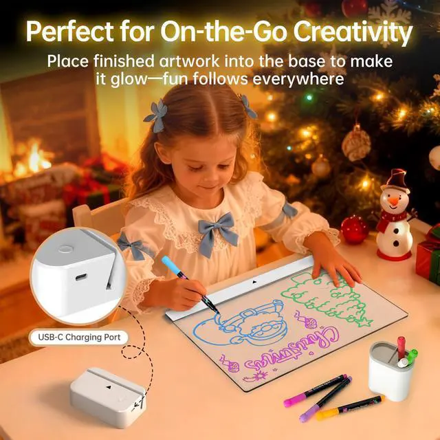 Alt view image 3 of 6 - Rechargeable LED Note Board with 6 Colors & 5 Modes, Doodle Glow Drawing Board with Sketchbook & 7 Colored Markers, Memo Message Dry Erase Lumiboard for Kids/Classroom/Home Decor/Office/Gifts