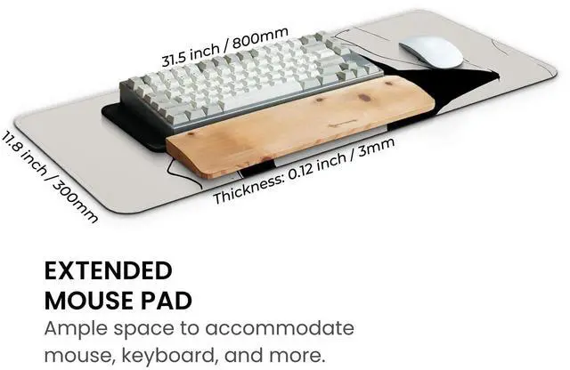Alt view image 3 of 7 - Large Gaming Mouse Pad, Full Keyboard Mat, Long Laptop Mousepad, Computer Mouse Mat for Home and Office, Anti-Slip Rubber Base, 31.5 x 11.8 Inches (Black Cat)