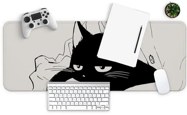 Alt view image 2 of 7 - Large Gaming Mouse Pad, Full Keyboard Mat, Long Laptop Mousepad, Computer Mouse Mat for Home and Office, Anti-Slip Rubber Base, 31.5 x 11.8 Inches (Black Cat)