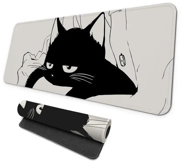 Main image of Large Gaming Mouse Pad, Full Keyboard Mat, Long Laptop Mousepad, Computer Mouse Mat for Home and Office, Anti-Slip Rubber Base, 31.5 x 11.8 Inches (Black Cat)