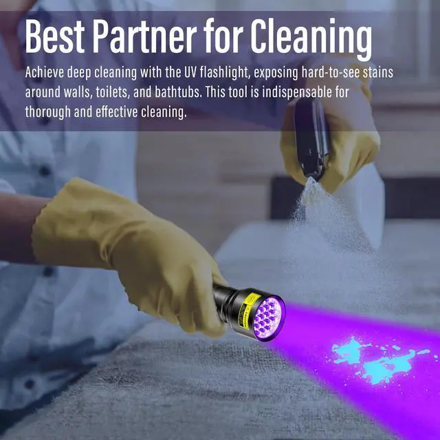 Alt view image 2 of 6 - UV Flashlight Black Light, 21 LED 395nm Ultraviolet Rechargeable Flashlights UV Light, Waterproof Portable BlackLight Flashlights for Pet Urine Detection, Dry Stains, Bed Bug, Fluorescent Agent