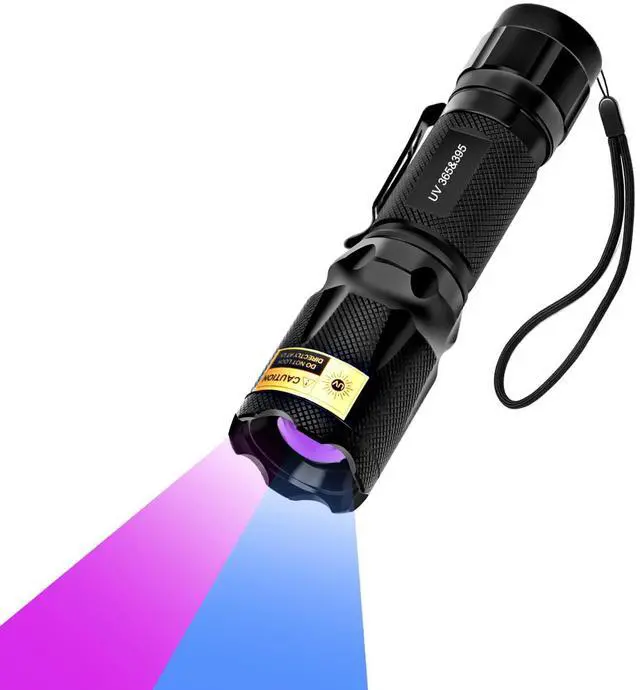 Main image of UV Blacklight Flashlight - 365nm and 395nm Black Light for UV Glue Curing, Urine Stain Detection, Anti-counterfeiting, and More - Compact Handheld Ultraviolet Torch Wood's Lamp