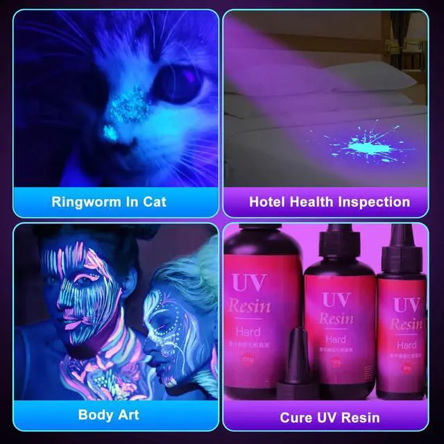 Alt view image 6 of 6 - UV Blacklight Flashlight - 365nm and 395nm Black Light for UV Glue Curing, Urine Stain Detection, Anti-counterfeiting, and More - Compact Handheld Ultraviolet Torch Wood's Lamp