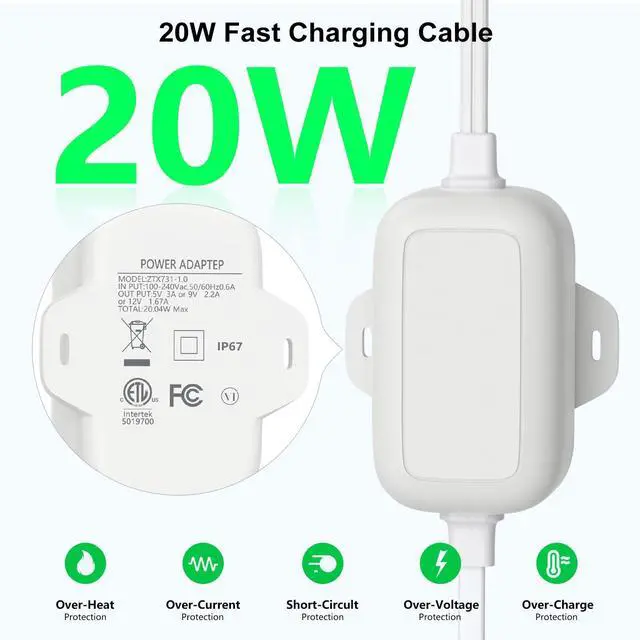 Alt view image 3 of 7 - 30ft Power Adapter Compatible with Spotlight Cam Plus/Pro (Battery), Long Flat and Weather Resistant Extension Power Cord for Security Camera, White