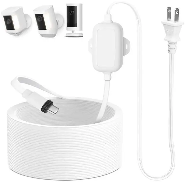 Main image of 30ft Power Adapter Compatible with Spotlight Cam Plus/Pro (Battery), Long Flat and Weather Resistant Extension Power Cord for Security Camera, White