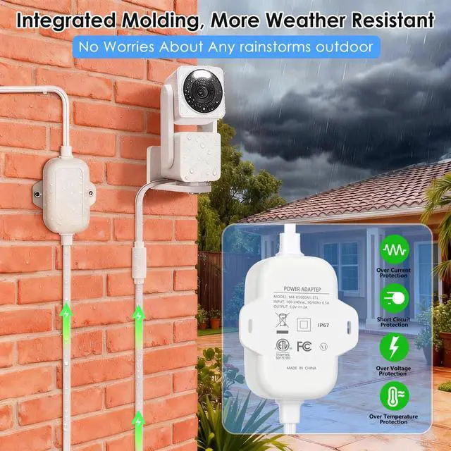 Alt view image 3 of 7 - 25FT Outdoor Power Adapter for WYZE Cam Pan V4,WYZE Duo/Solar Cam Pan, L-Shape Micro USB Extension Cable for W*YZE Cam Pan V3, Replace for WYZE Plug, IP67 Waterproof Flat Cable Charge Your Camera