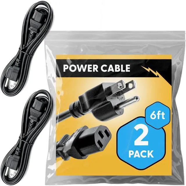 Main image of UL Approved 6ft Universal Power Cord (2 Pack) - IEC C13 to NEMA 5-15P Computer Monitor Cable for IT Departments, Data Centers & Bulk Purchasing - 18AWG 10A 125V