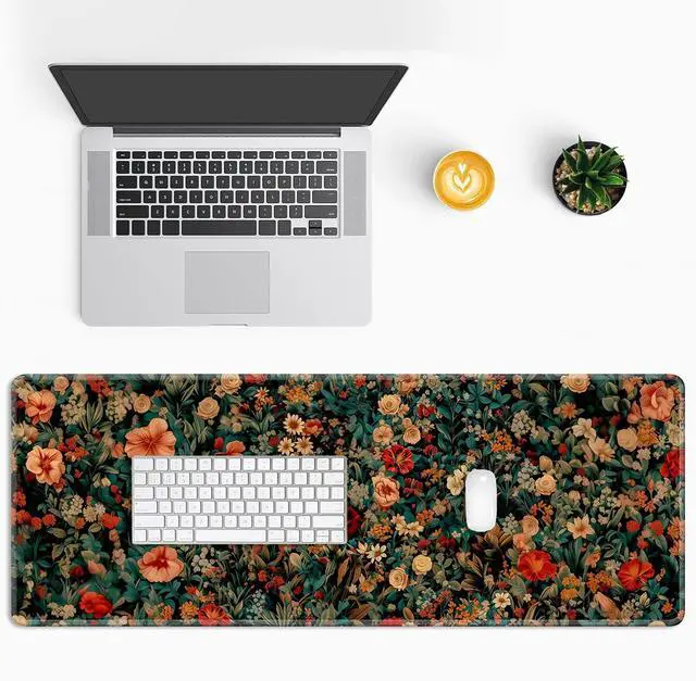 Alt view image 5 of 6 - Retro Floral Gaming Mouse Pad Large Desk Mat Extended Keyboard Mouse Pad Anime Mousepad with Non-Slip Base and Stitched Edge Mouse Mat Desk Pad 31.5 x 11.8 Mouse Pads for Desk Home Office Gaming