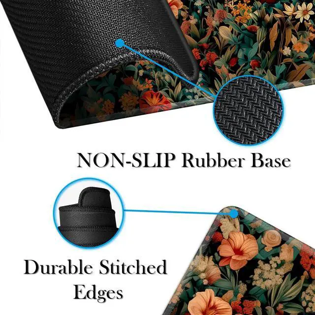 Alt view image 3 of 6 - Retro Floral Gaming Mouse Pad Large Desk Mat Extended Keyboard Mouse Pad Anime Mousepad with Non-Slip Base and Stitched Edge Mouse Mat Desk Pad 31.5 x 11.8 Mouse Pads for Desk Home Office Gaming