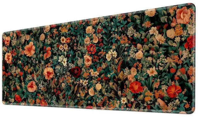 Main image of Retro Floral Gaming Mouse Pad Large Desk Mat Extended Keyboard Mouse Pad Anime Mousepad with Non-Slip Base and Stitched Edge Mouse Mat Desk Pad 31.5 x 11.8 Mouse Pads for Desk Home Office Gaming