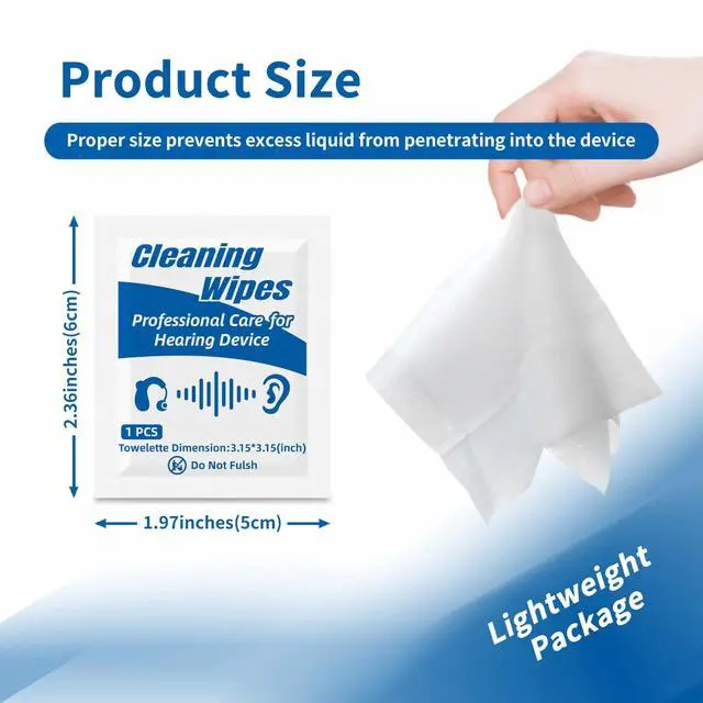 Alt view image 3 of 7 - 100 Count Hearing Aids Cleaning Wipes Individually Packaged Hearing Aid Audio Wipe Cleaning Towelette Tool Kit Supplies Hearing Aid Accessories Suitable for Hearing Amplifier, Earmold, Earbuds, Earwax