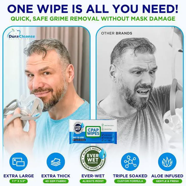 Alt view image 4 of 6 - Wipes - 150 Count Jumbo Pack + 6 Travel Sheets - Dura Cleanse Extra Large, Extra Moist Cleaning Wipes for Full Face, Nasal Masks Unscented Cleaner for CPAP Machine, Supplies and Accessories