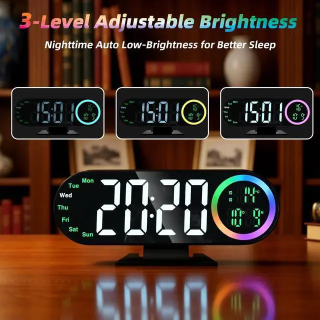 Alt view image 4 of 7 - Digital Alarm Clocks with 16 Night Light, Loud Alarm Clock for Heavy Sleepers Adults Teens Kids Seniors, 3 Brightness 2 Alarm Mirror and LED Big Display Clocks for Bedside, Desk, Bedrooms Living Room