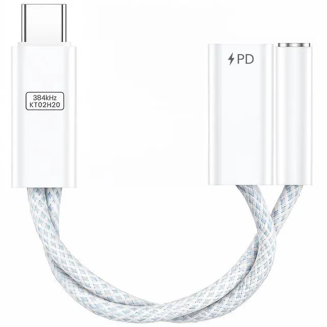 Main image of 32-bit/384kHz Hi-Res DAC & PD 60W Charger USB-C to 3.5mm Headphone Jack Audio Adapter,Aux Cable Audio Dongle with Type C Fast Charging,HD Mic Input Supported,2-In-1 HiFi Headphone Splitter Adapter