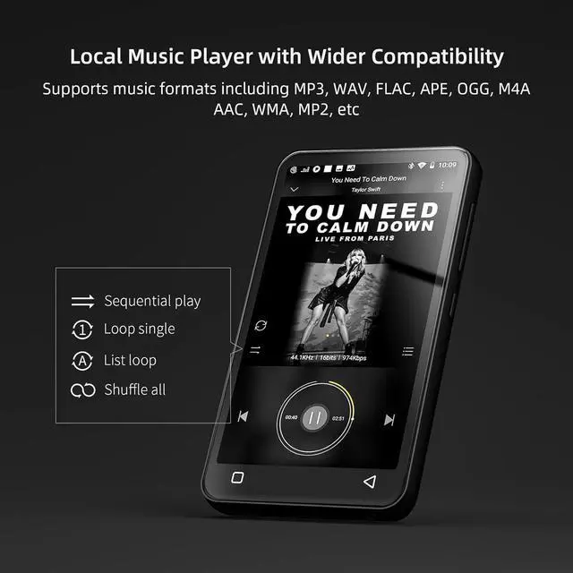 Alt view image 4 of 7 - 16GB MP3 Player with Bluetooth and WiFi, MP3 Player for Kids with Spotify, Spotify Kids, Pandora, Audible, 4.0" Touch Screen Music Player with Parental Controls, Up to 1TB (Grey)