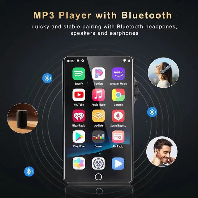 Alt view image 2 of 7 - 80GB MP3 Player with Bluetooth & WiFi, Android Music Player with Spotify, Pandora, Amazon Music & Audible, 4.02" HD Touchscreen, Built-in Speaker, Play Store Support, Expandable up to 512GB