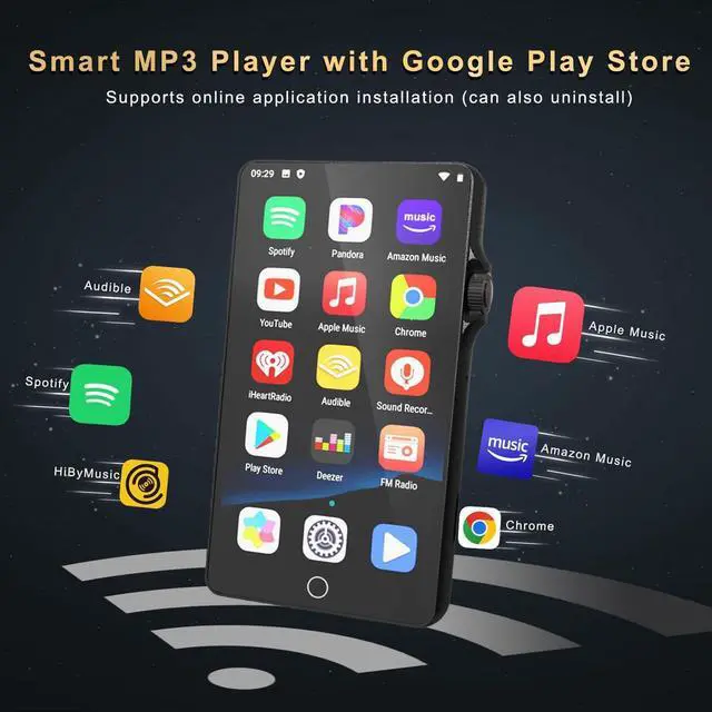 Alt view image 3 of 7 - 80GB MP3 Player with Bluetooth & WiFi, Android Music Player with Spotify, Pandora, Amazon Music & Audible, 4.02" HD Touchscreen, Built-in Speaker, Play Store Support, Expandable up to 512GB