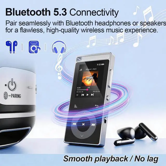 Alt view image 3 of 7 - 90G MP3 Player with Bluetooth 5.3, MP3 Players Build-in Touch Buttons, E-Book, Color Screen, HiFi Sound Portable Music Player for Kids,Supports up to 128GB, Earphones Included (Sliver)
