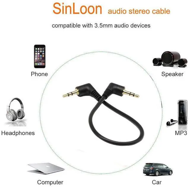 Alt view image 6 of 7 - 3.5mm Stereo Audio Cable, (2-Pack) Gold Plated 90 Degree Right & Left Angled 3.5mm Male to Male Stereo Audio Cable for Smartphones, Tablets, Media Players(3-P,9inch)