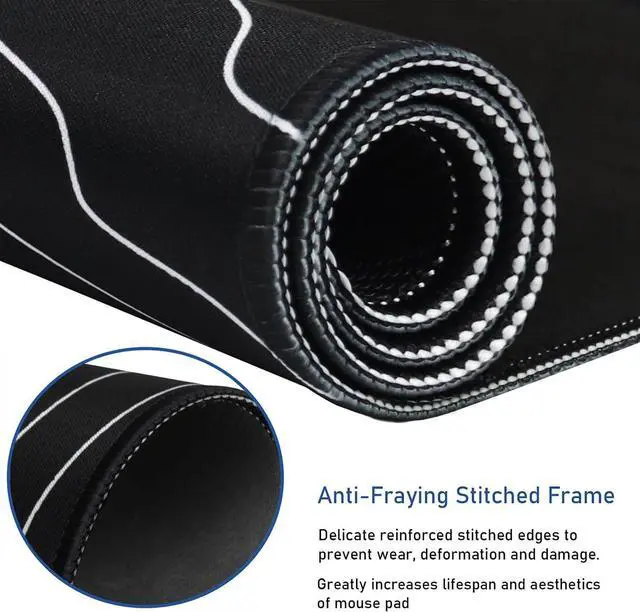 Alt view image 3 of 7 - Mousepad, Large Gaming Mouse Pad with Double Stitched Edges, 14.9 x 11.7 inches Premium-Textured & Waterproof Mousepad, Nonslip Natural Rubber Base Mouse pad for Laptop,Computer, Office, Black White