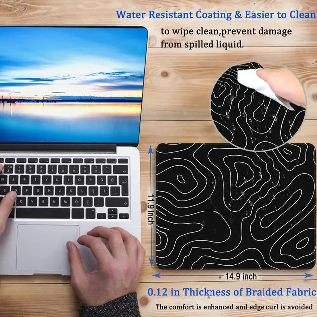 Alt view image 6 of 7 - Mousepad, Large Gaming Mouse Pad with Double Stitched Edges, 14.9 x 11.7 inches Premium-Textured & Waterproof Mousepad, Nonslip Natural Rubber Base Mouse pad for Laptop,Computer, Office, Black White
