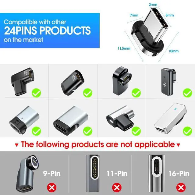 Alt view image 4 of 7 - 24pins Magnetic USB C Connector Tips Head (3 Pack) Compatible for Most Type C Magnet Adapter Phone Pad Tablet Devices