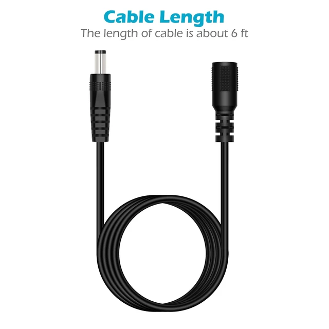 Alt view image 4 of 4 - DC Power Extension Cable, 5.5mm x 2.1mm Extension Cord, 6FT Male to Female Plug Jack Power Supply Adapter Cable for CCTV Surveillance Security Camera LED Strip