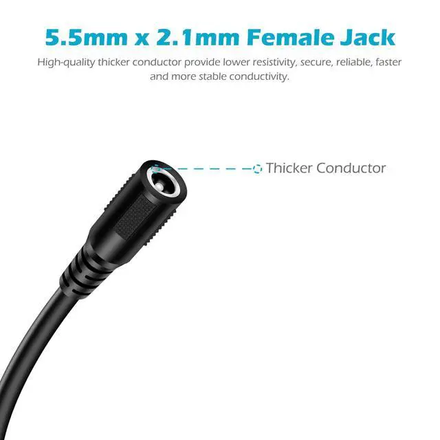 Alt view image 4 of 5 - 18AWG 3FT DC Power Extension Cable, 5.5mm x 2.1mm Male to Female Barrel Plug Jack Power Supply Adapter 5.5x2.1mm Extension Cord for CCTV Surveillance Security Camera LED Strip