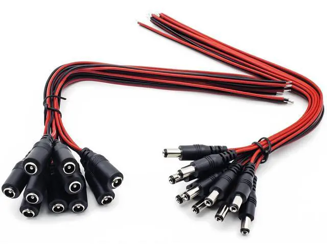 Main image of 12V 5A DC Pigtail Power Cord (Real 18AWG), w/Male Female Barrel Plug Connector Cable for CCTV Security Camera - 10 Pairs of 5.5mm x 2.1mm Power Adapter Connectors