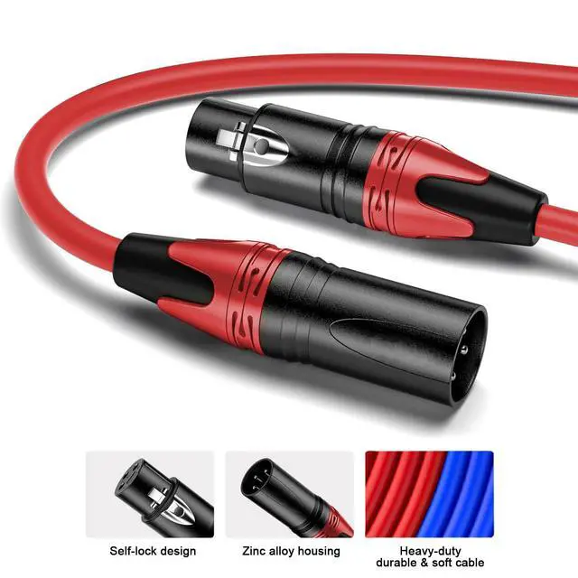 Alt view image 2 of 7 - 4Pack-50FT XLR Male to XLR Female Cables, Professional Balanced Microphone Lead, Extension Mic Cable Cord (Blue, Red, Blue, Yellow)