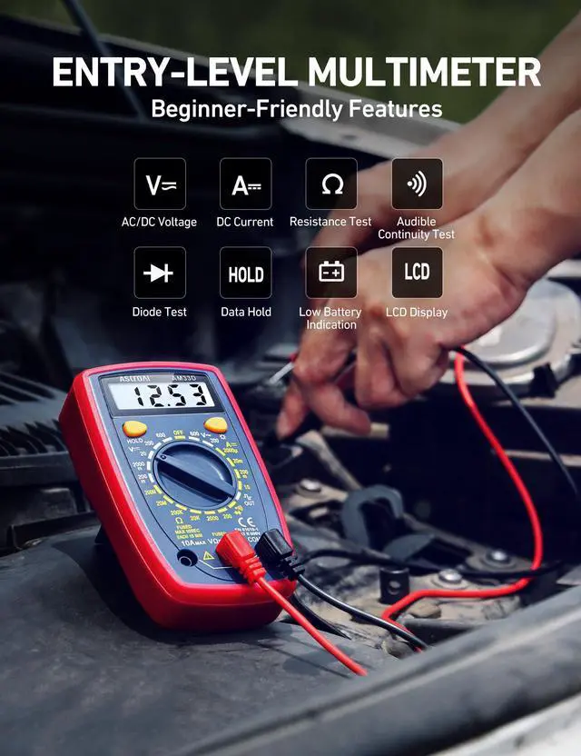Alt view image 2 of 7 - Digital Multimeter Tester 2000 Counts with DC AC Voltmeter and Ohm Volt Amp Meter; Measures Voltage, Current, Resistance, Continuity and Diode, Blue