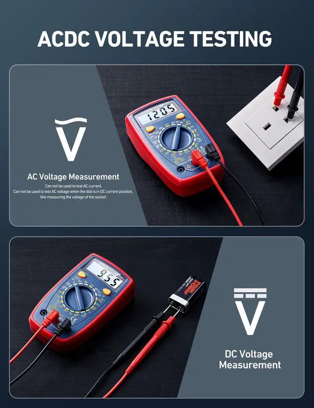 Alt view image 3 of 7 - Digital Multimeter Tester 2000 Counts with DC AC Voltmeter and Ohm Volt Amp Meter; Measures Voltage, Current, Resistance, Continuity and Diode, Blue