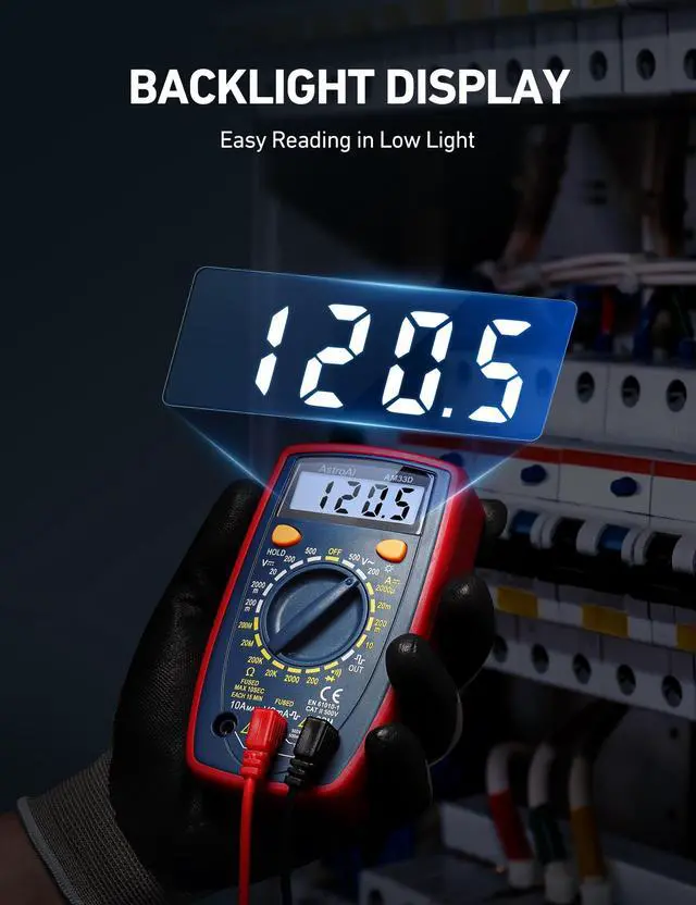 Alt view image 5 of 7 - Digital Multimeter Tester 2000 Counts with DC AC Voltmeter and Ohm Volt Amp Meter; Measures Voltage, Current, Resistance, Continuity and Diode, Blue